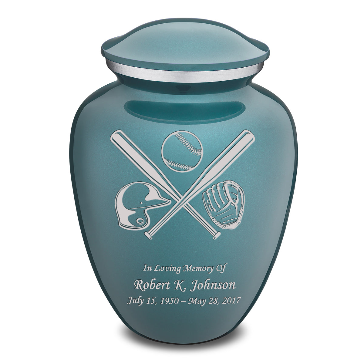 Adult Embrace Teal Baseball Cremation Urn