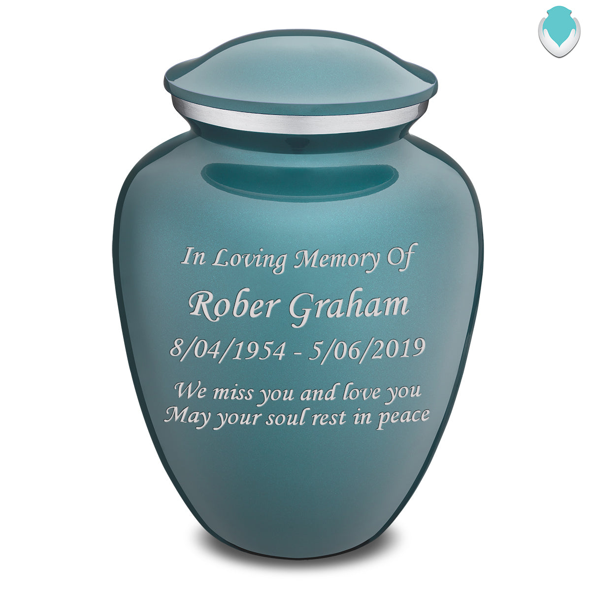 Adult Embrace Teal Custom Engraved Cremation Urn