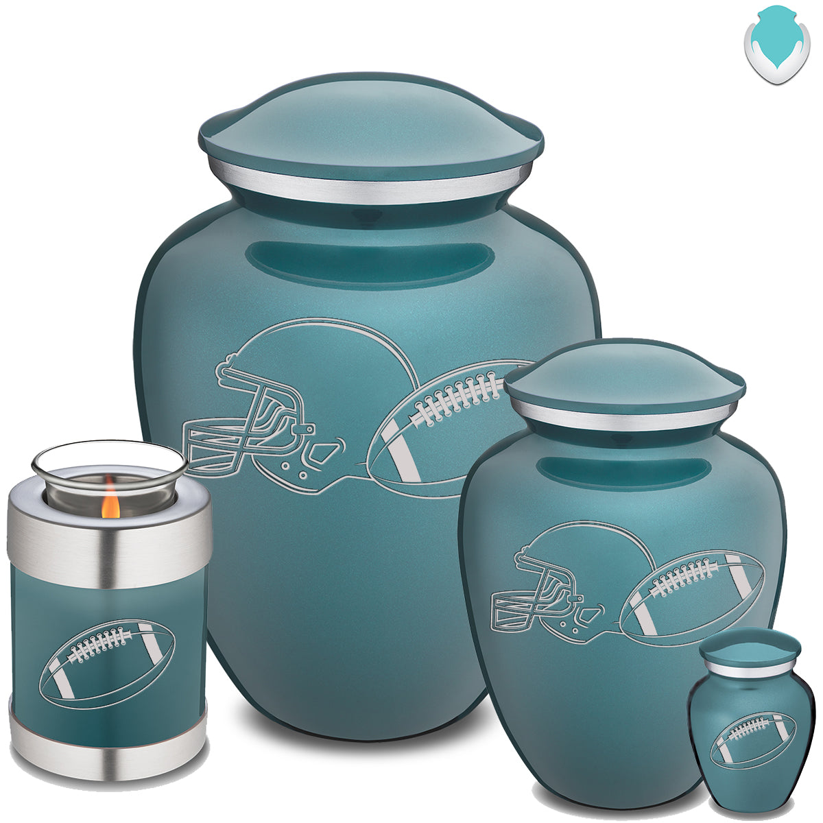 Candle Holder Embrace Teal Football Cremation Urn