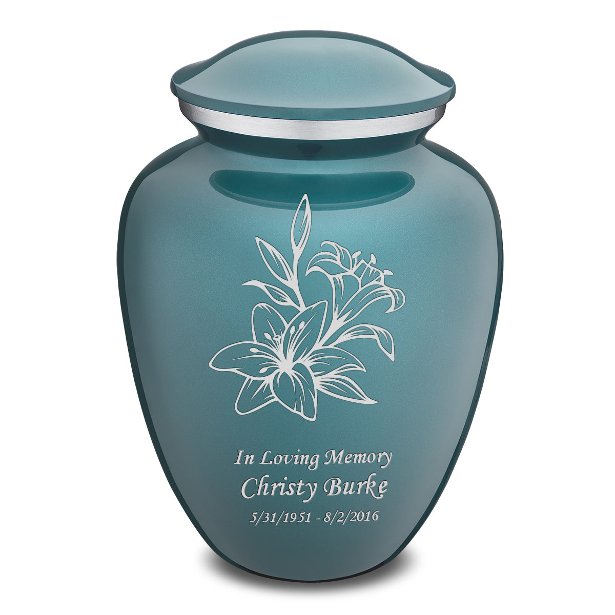 Adult Embrace Teal Lily Cremation Urn