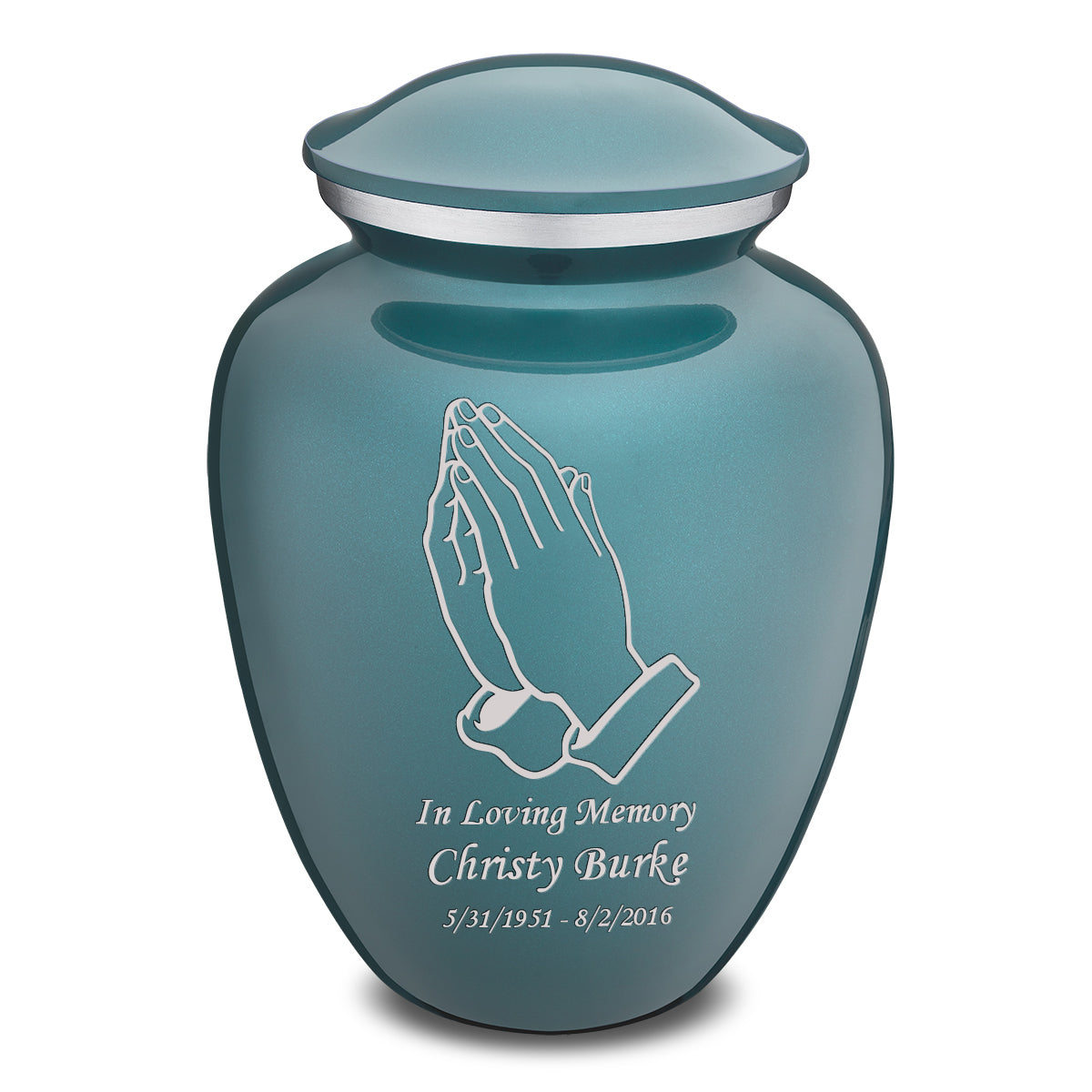 Adult Embrace Teal Praying Hands Cremation Urn