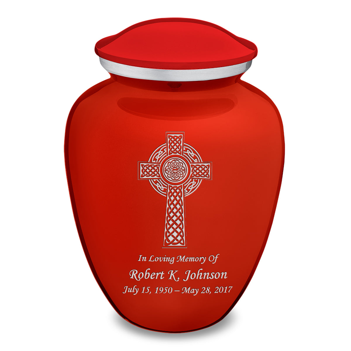 Adult Embrace Bright Red Celtic Cross Cremation Urn