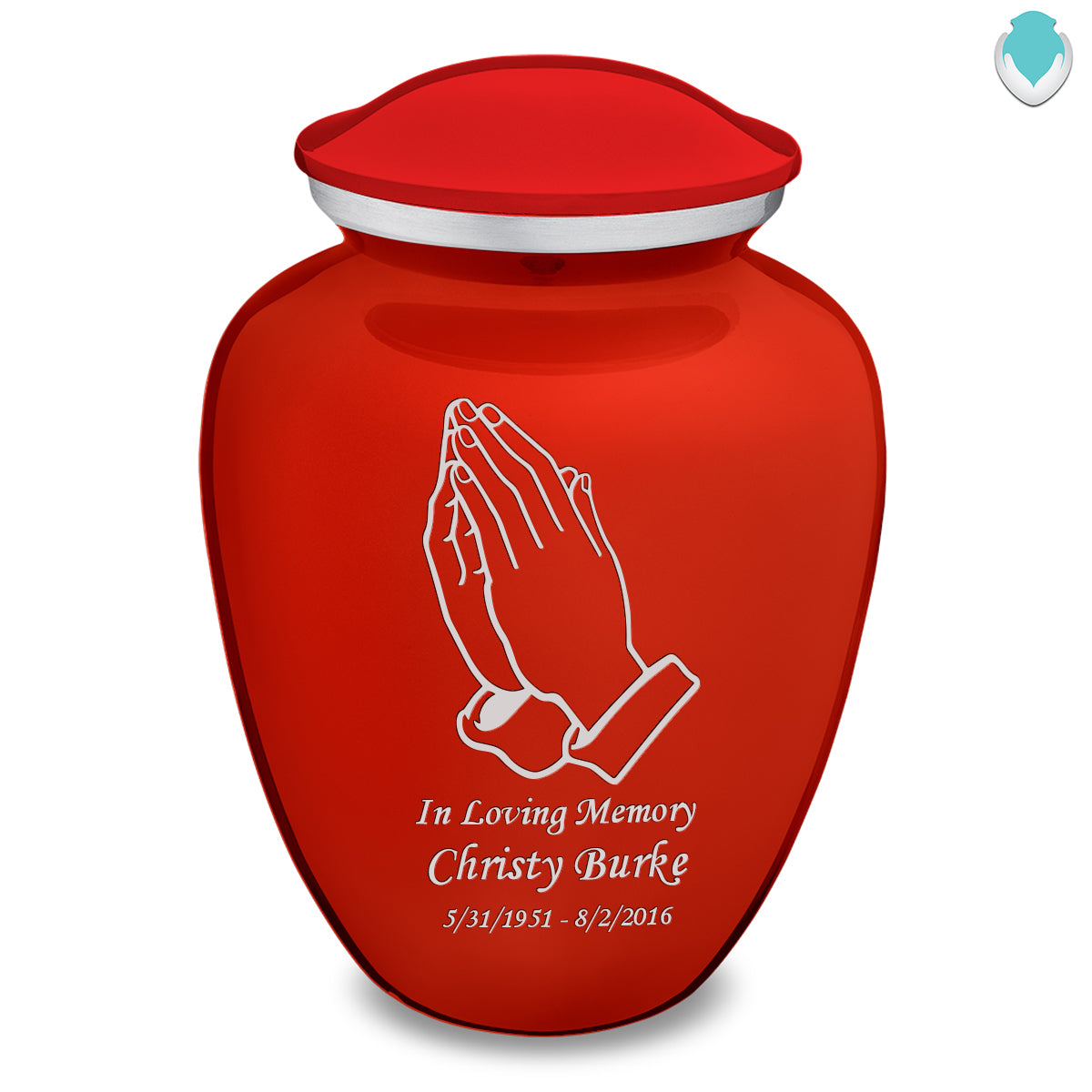 Adult Embrace Bright Red Praying Hands Cremation Urn