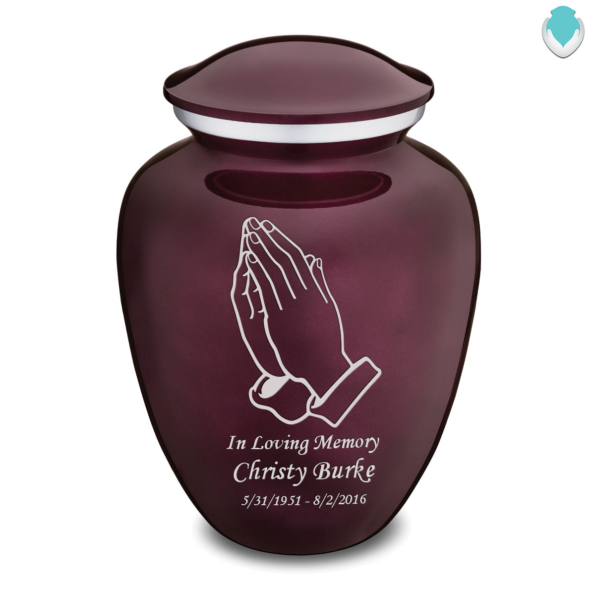 Adult Embrace Cherry Purple Praying Hands Cremation Urn