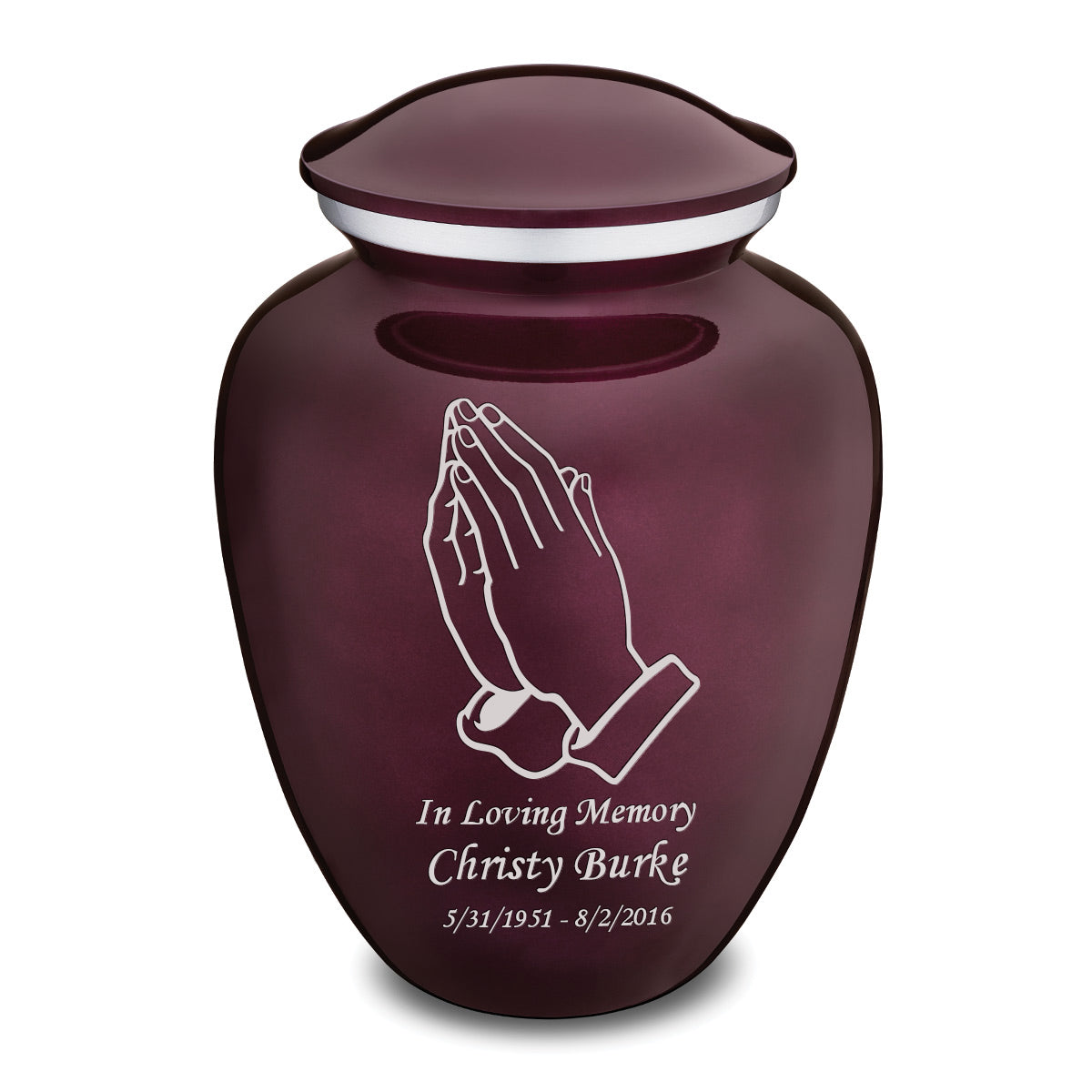 Adult Embrace Cherry Purple Praying Hands Cremation Urn