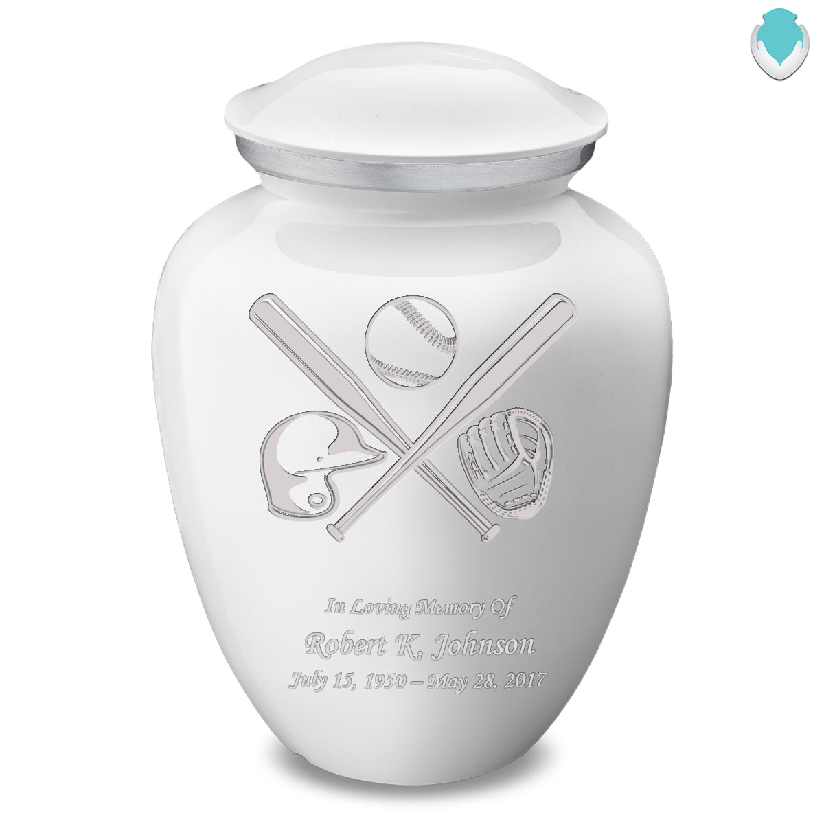 Adult Embrace White Baseball Cremation Urn