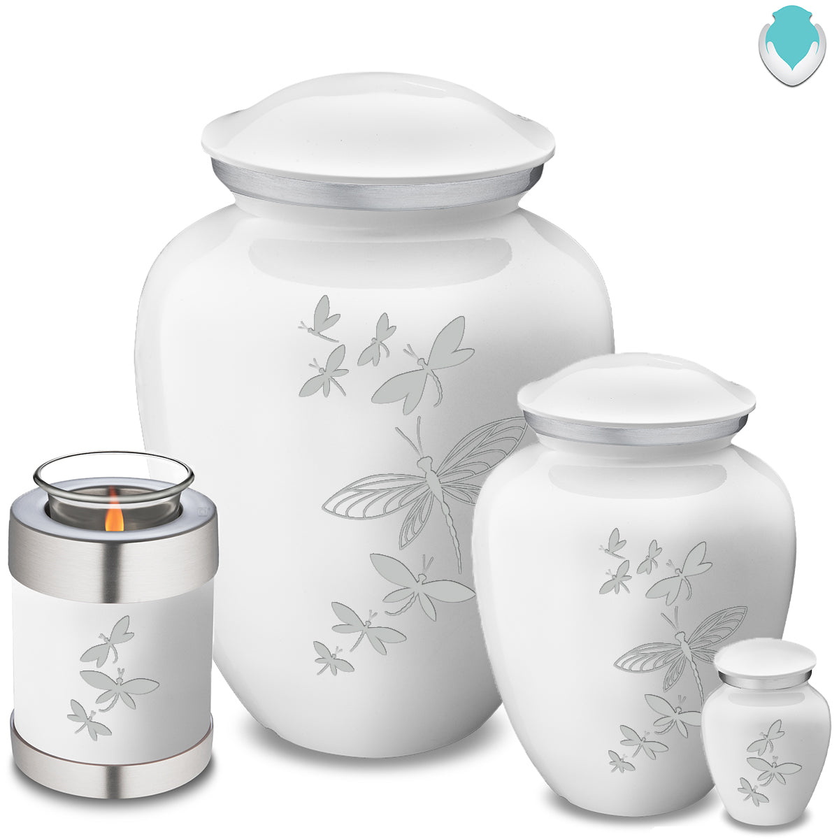 Medium Embrace White Dragonflies Cremation Urn