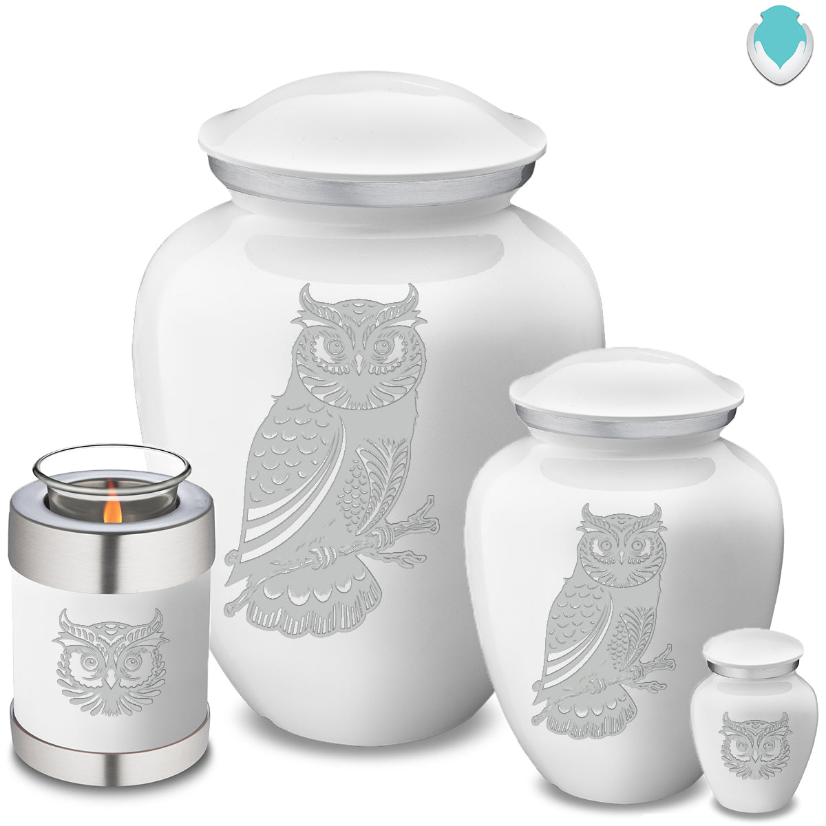 Medium Embrace White Owl Cremation Urn