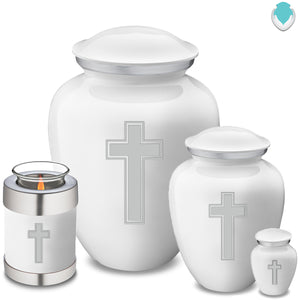 Medium Embrace White Simple Cross Cremation Urn