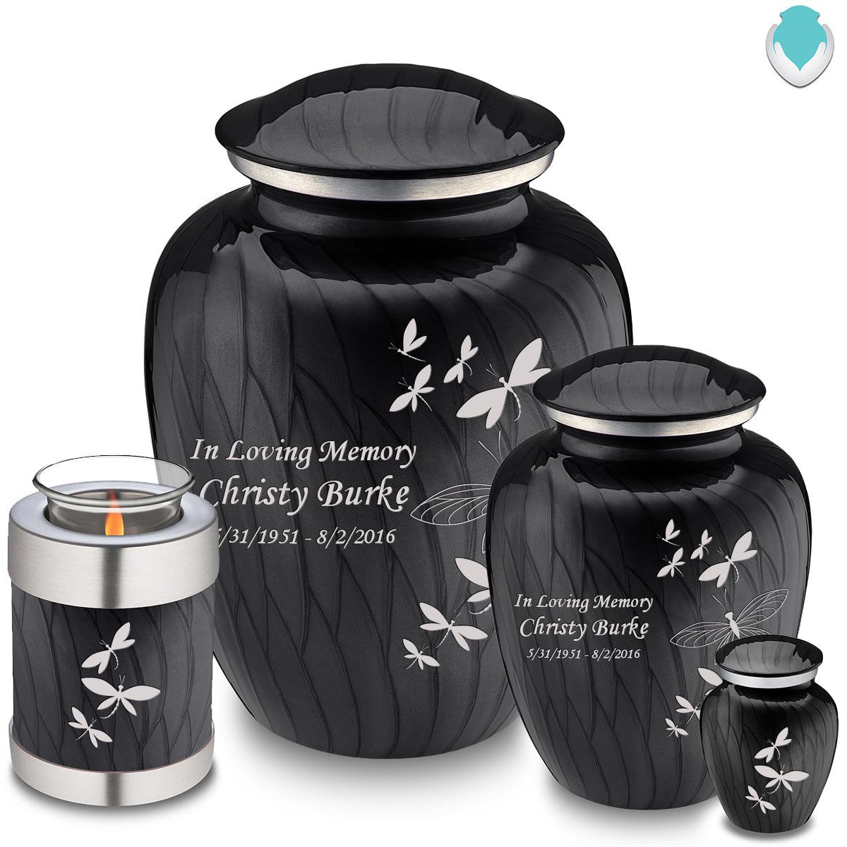 Adult Embrace Pearl Black Dragonflies Cremation Urn