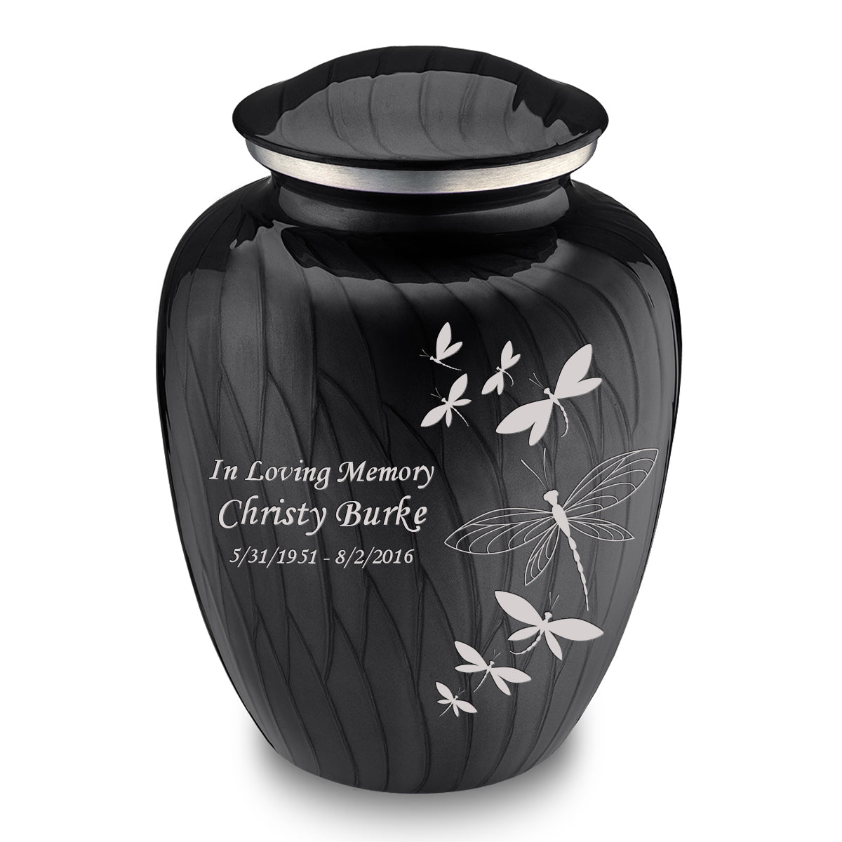 Adult Embrace Pearl Black Dragonflies Cremation Urn