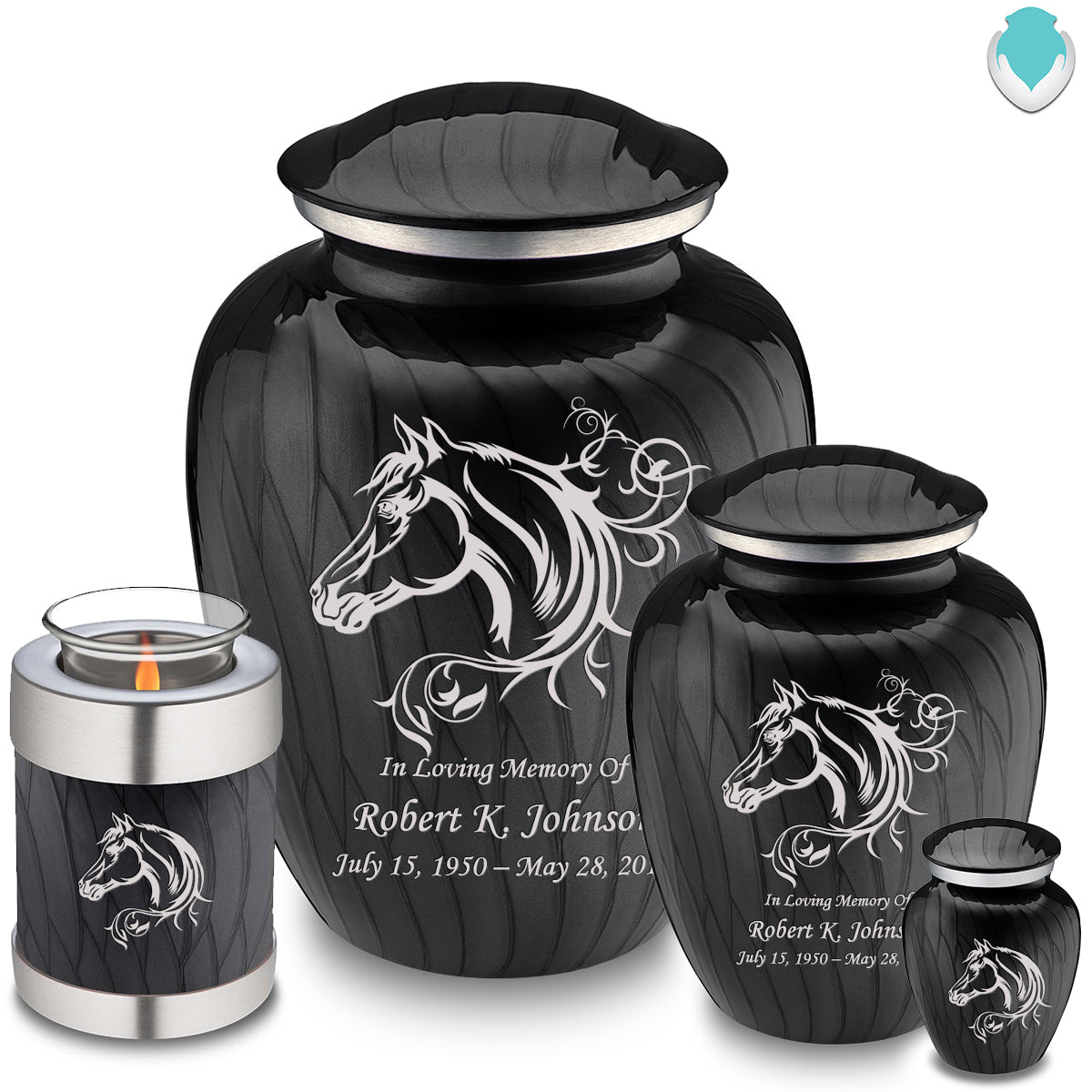 Adult Embrace Pearl Black Horse Cremation Urn
