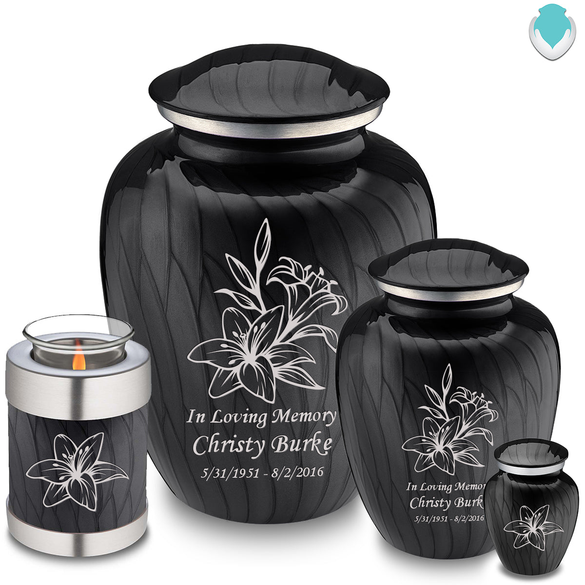 Adult Embrace Pearl Black Lily Cremation Urn