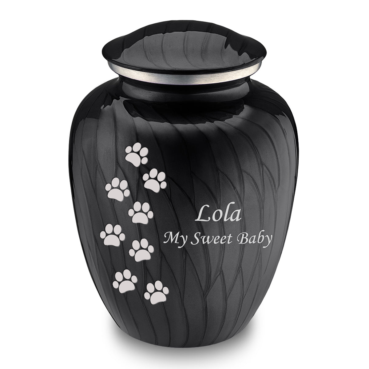 Large Embrace Pearl Black Walking Paws Pet Cremation Urn