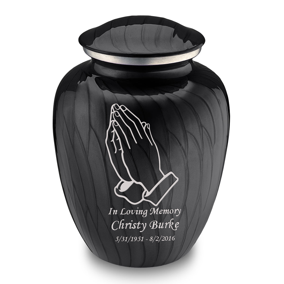 Adult Embrace Pearl Black Praying Hands Cremation Urn