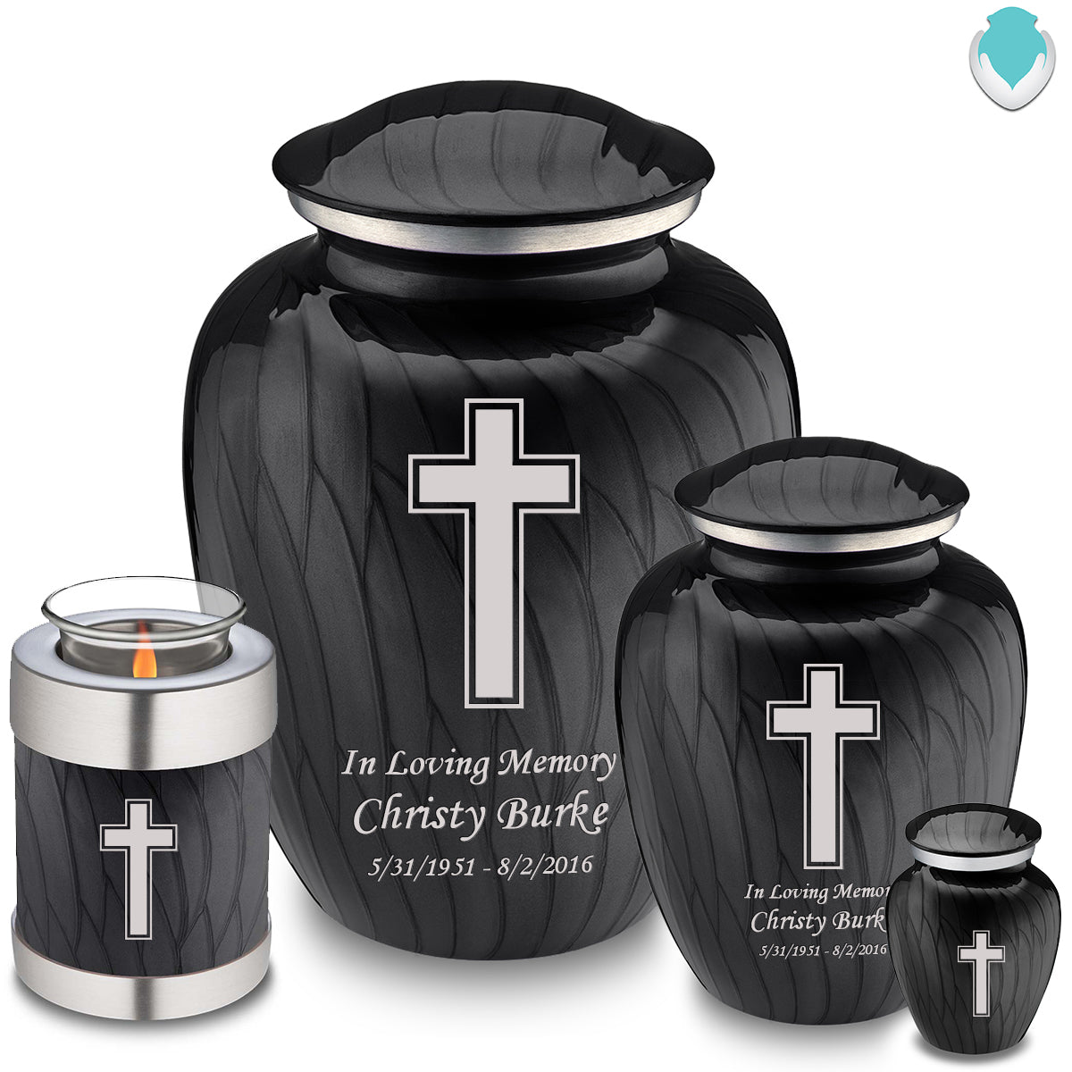 Adult Embrace Pearl Black Simple Cross Cremation Urn
