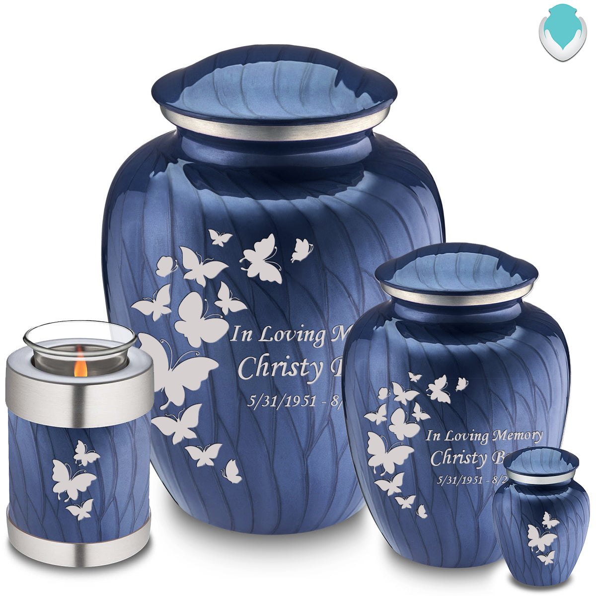 Adult Embrace Pearl Cobalt Blue Butterfly Cremation Urn