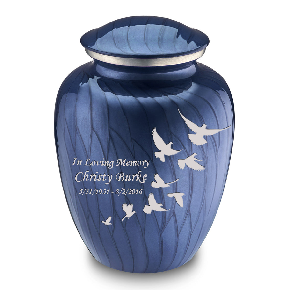 Adult Embrace Pearl Cobalt Blue Doves Cremation Urn