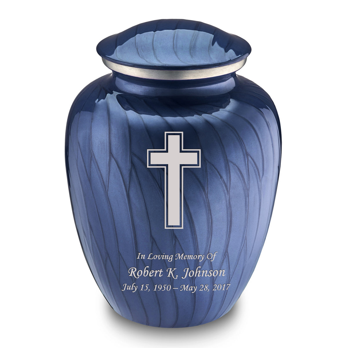 Adult Embrace Pearl Cobalt Blue Simple Cross Cremation Urn