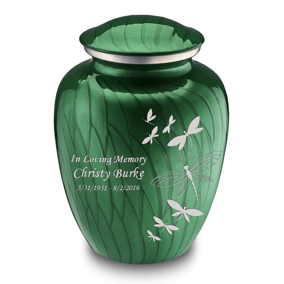 Adult Embrace Pearl Green Dragonflies Cremation Urn
