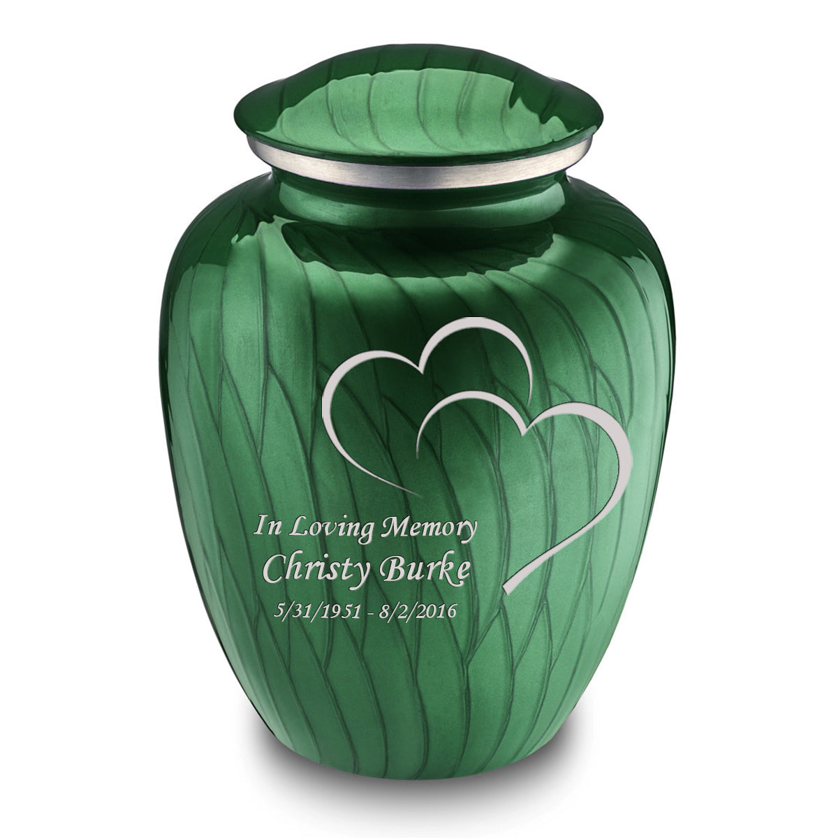 Adult Embrace Pearl Green Hearts Cremation Urn