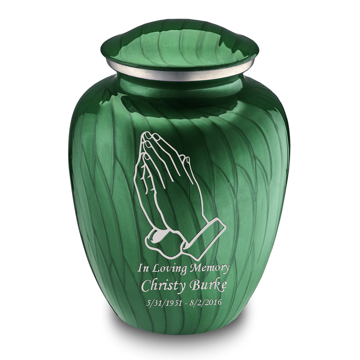 Adult Embrace Pearl Green Praying Hands Cremation Urn