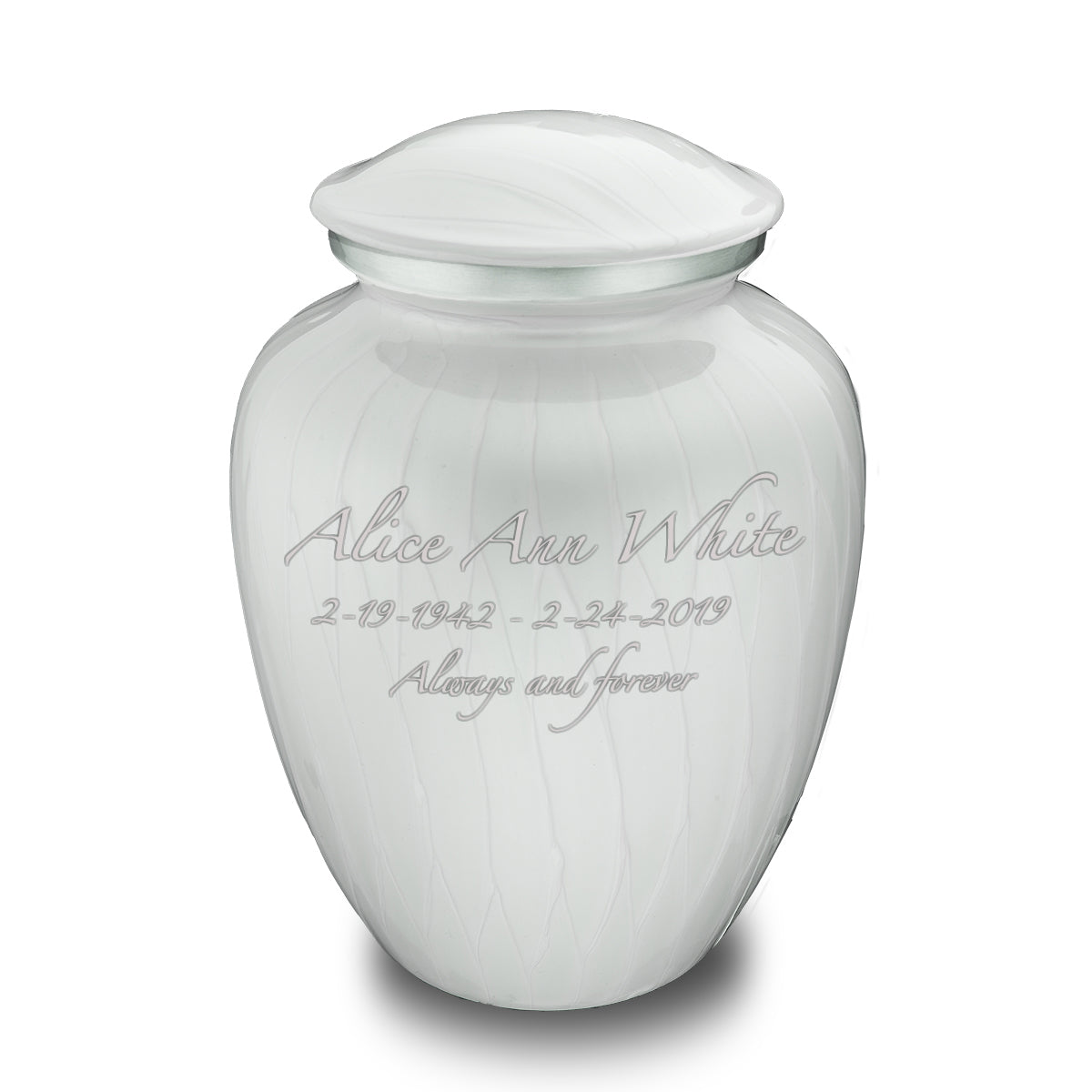Adult Embrace Pearl White Custom Engraved Cremation Urn