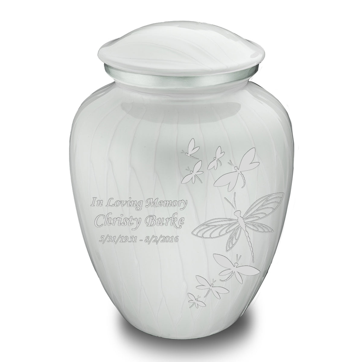 Adult Embrace Pearl White Dragonflies Cremation Urn