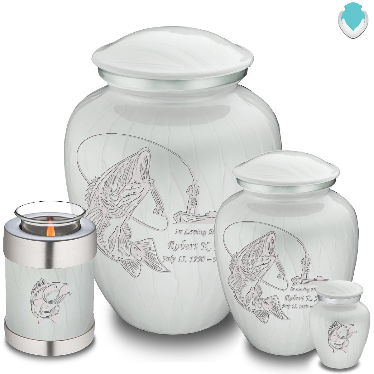 Adult Embrace Pearl White Fishing Cremation Urn