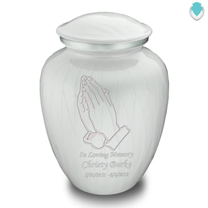 Adult Embrace Pearl White Praying Hands Cremation Urn