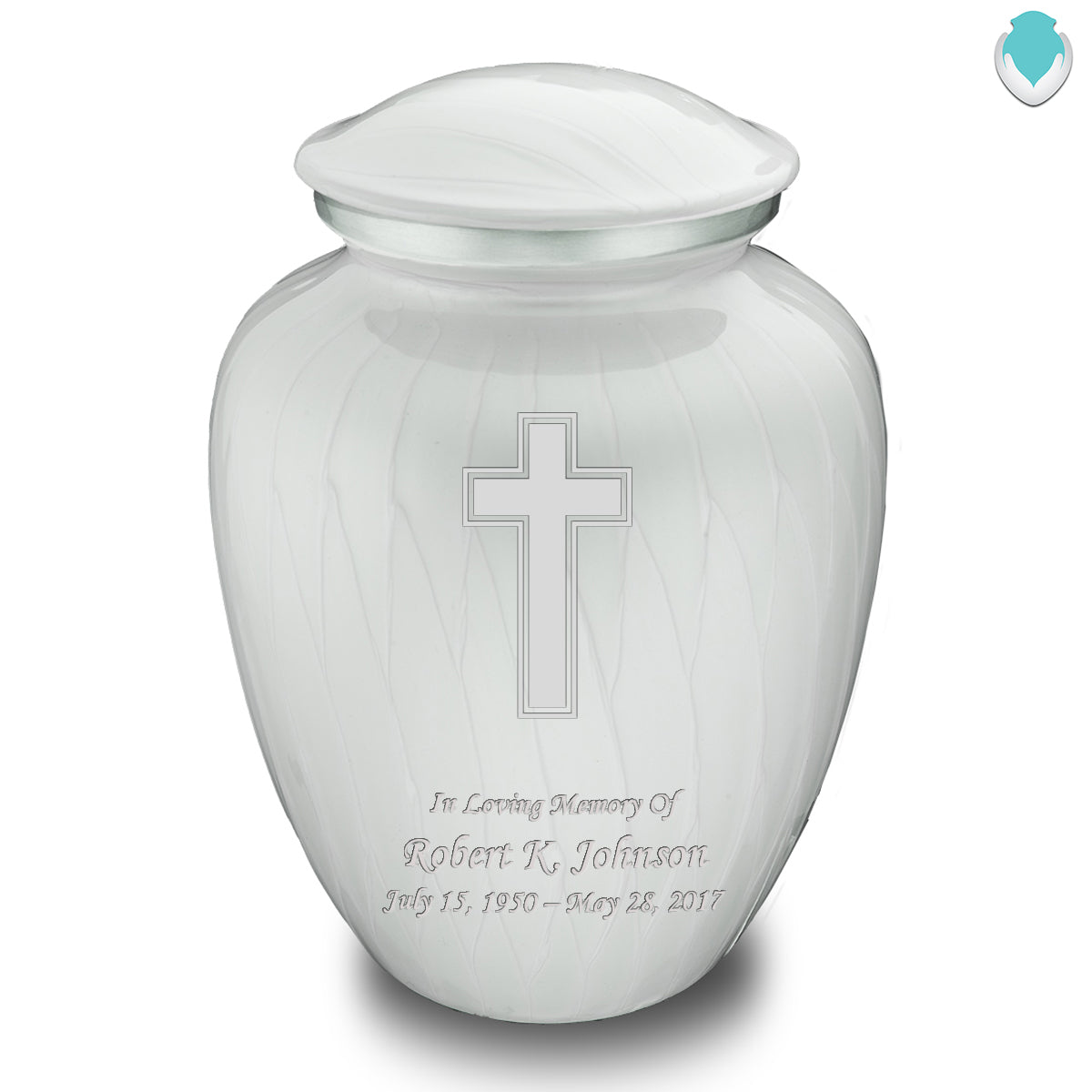 Adult Embrace Pearl White Simple Cross Cremation Urn