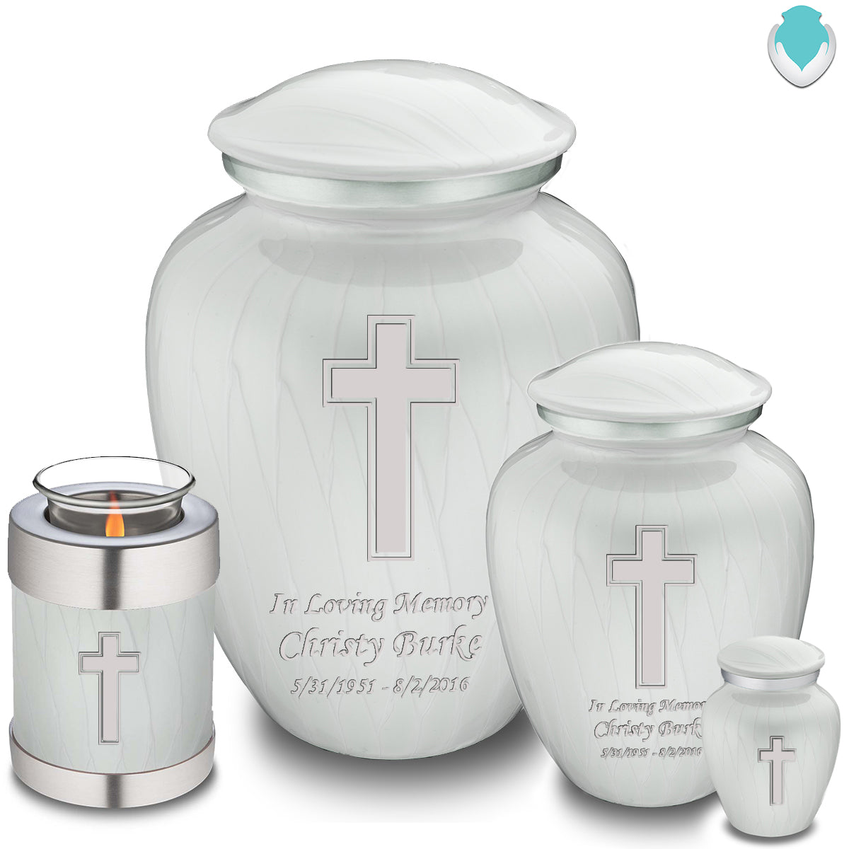 Adult Embrace Pearl White Simple Cross Cremation Urn