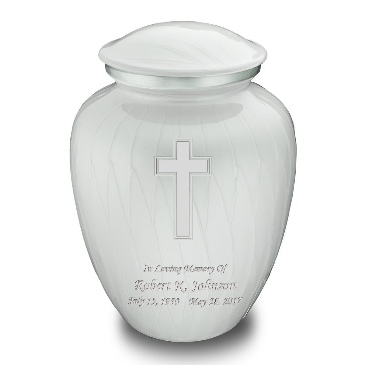 Adult Embrace Pearl White Simple Cross Cremation Urn