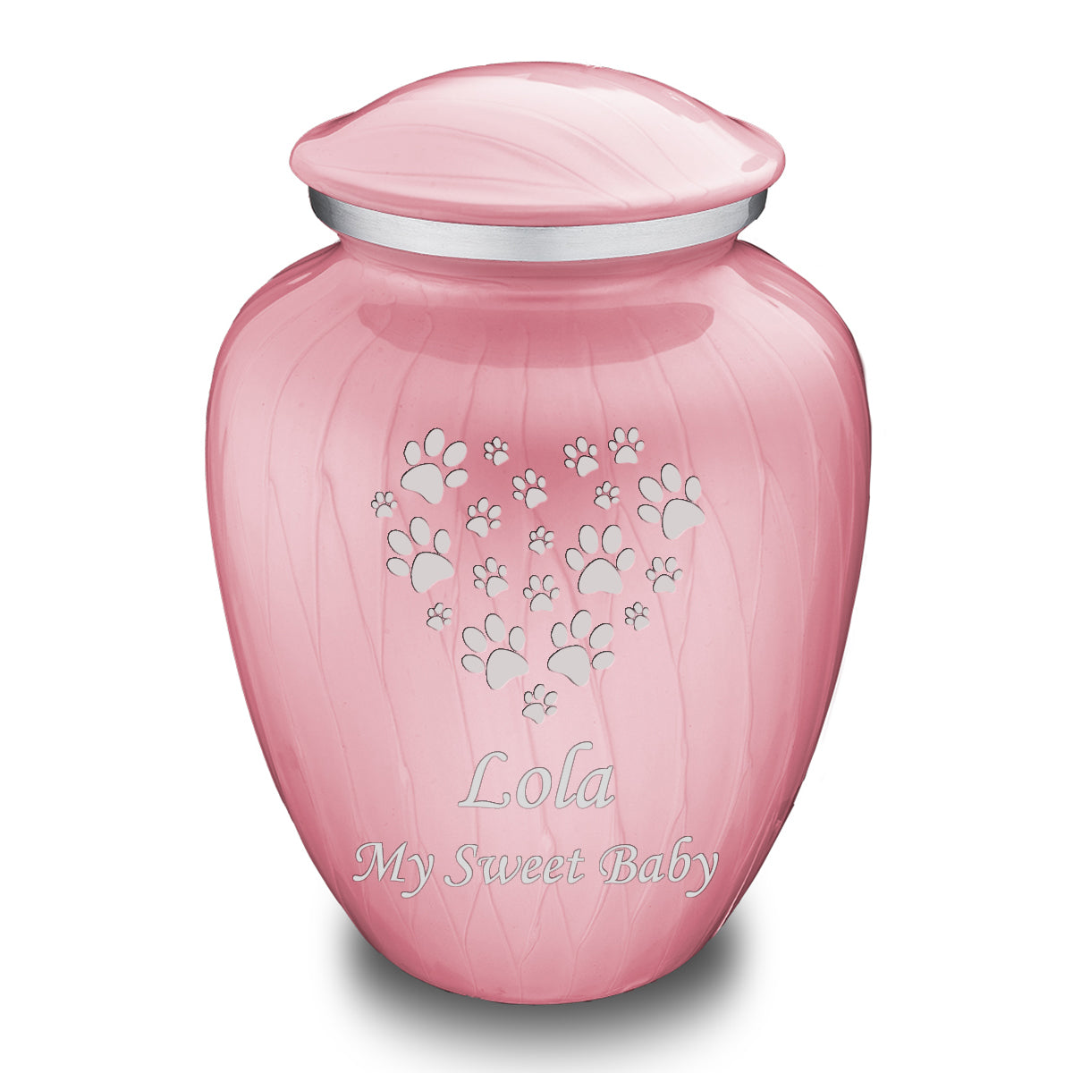 Large Embrace Pearl Light Pink Heart Paws Pet Cremation Urn