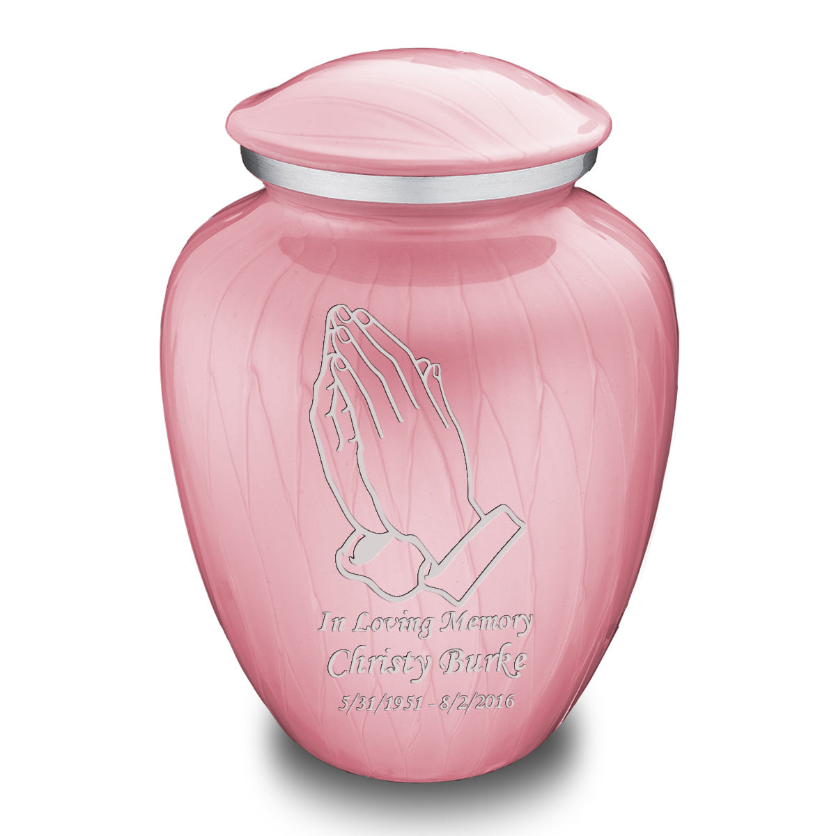 Adult Embrace Pearl Pink Praying Hands Cremation Urn