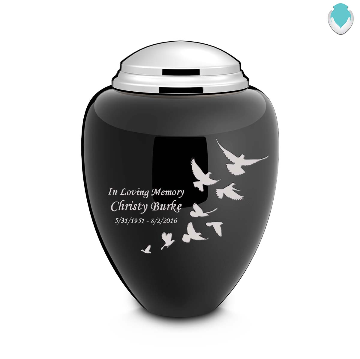 Adult Tribute Black & Shiny Pewter Doves Cremation Urn