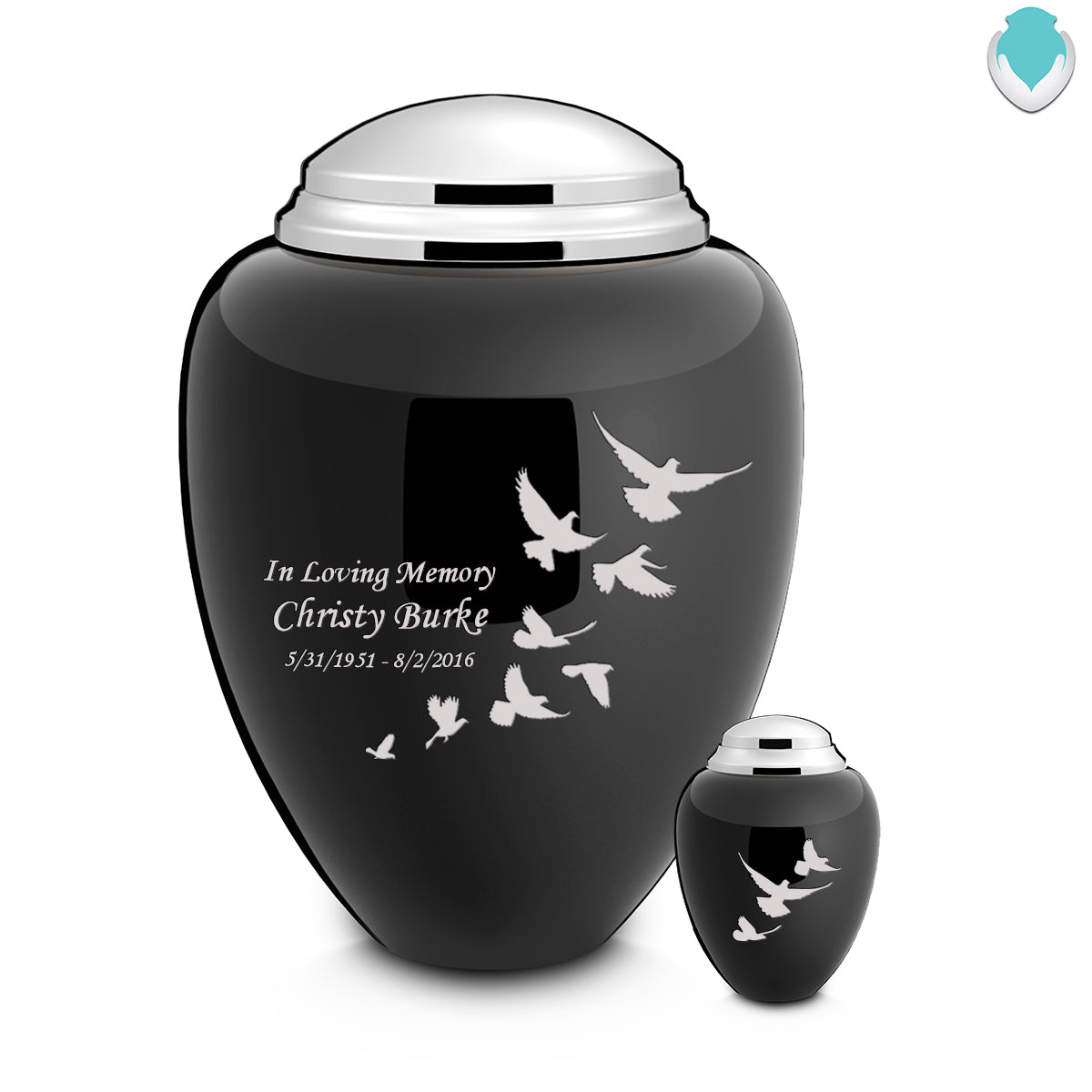 Keepsake Tribute Black and Shiny Pewter Doves Cremation Urn