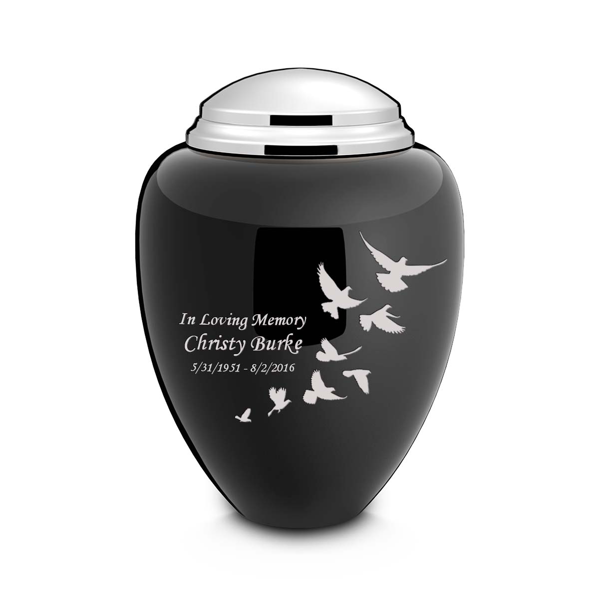 Adult Tribute Black & Shiny Pewter Doves Cremation Urn
