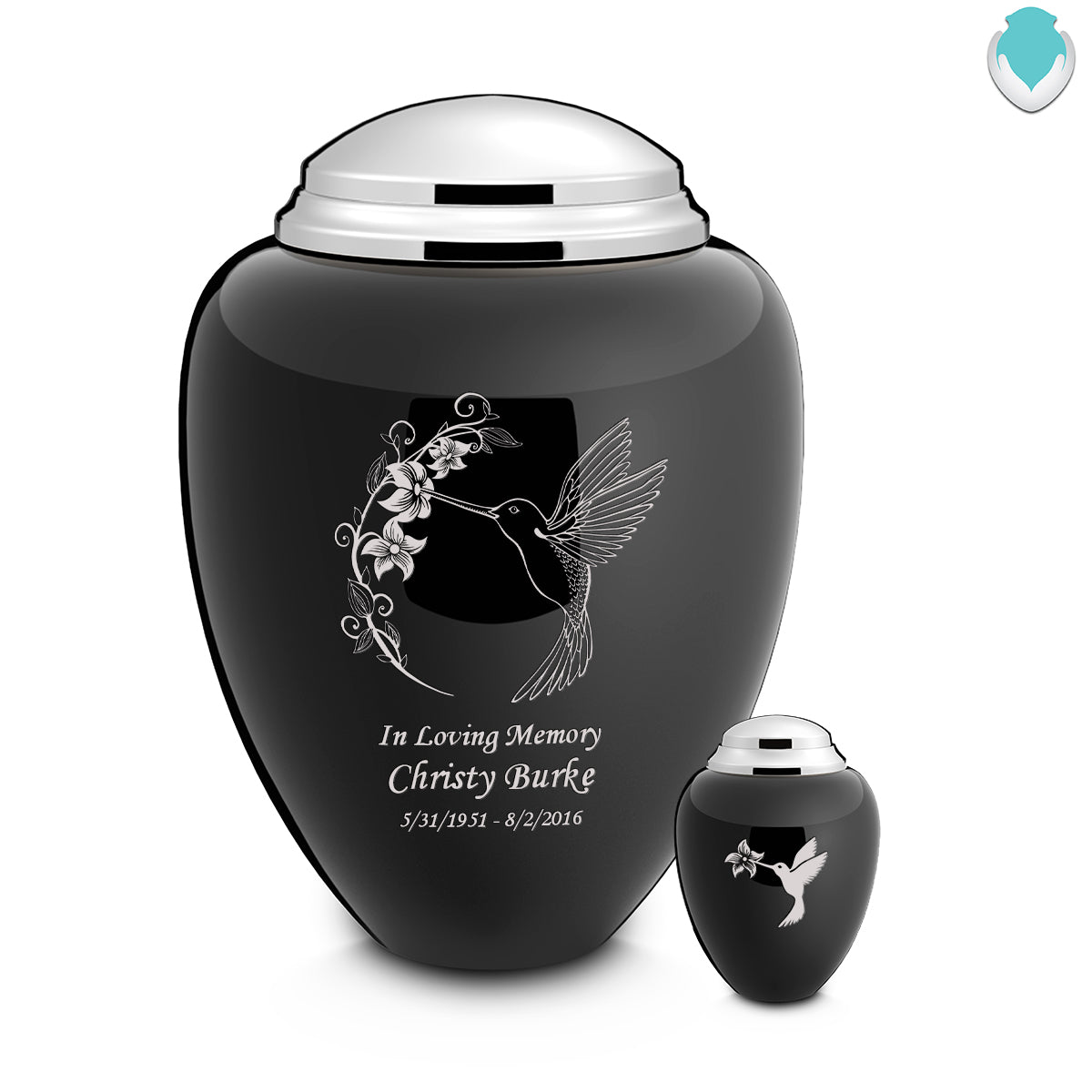 Keepsake Tribute Black and Shiny Pewter Hummingbird Cremation Urn
