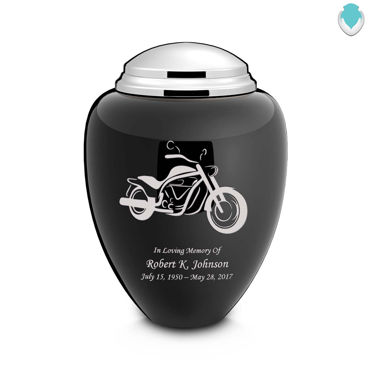 Adult Tribute Black & Shiny Pewter Motorcycle Cremation Urn