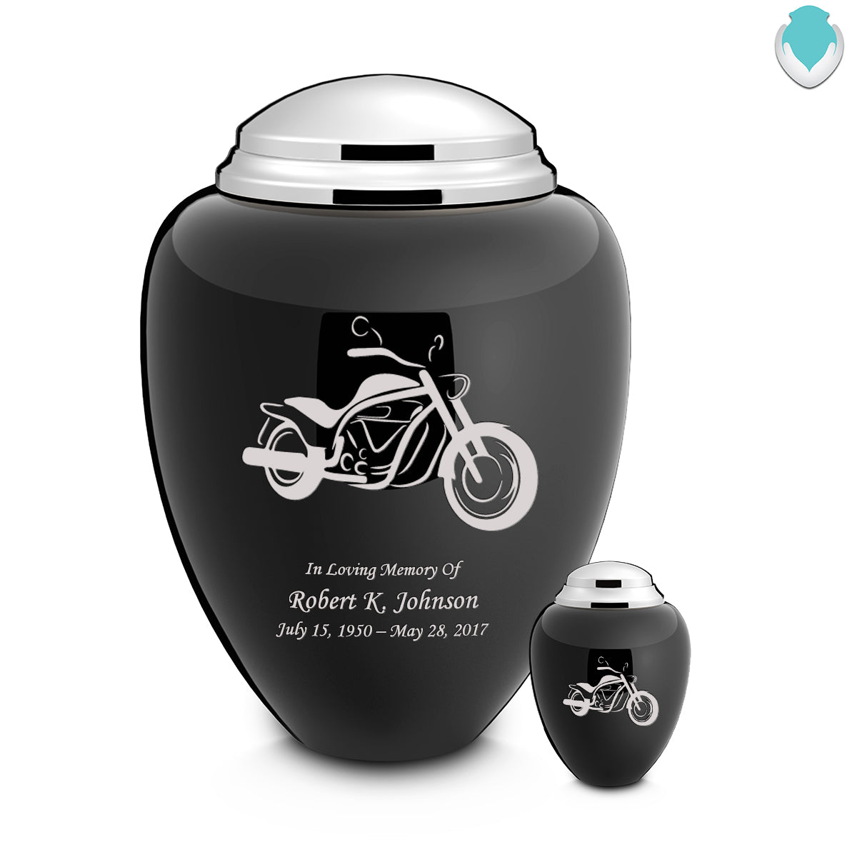 Adult Tribute Black & Shiny Pewter Motorcycle Cremation Urn