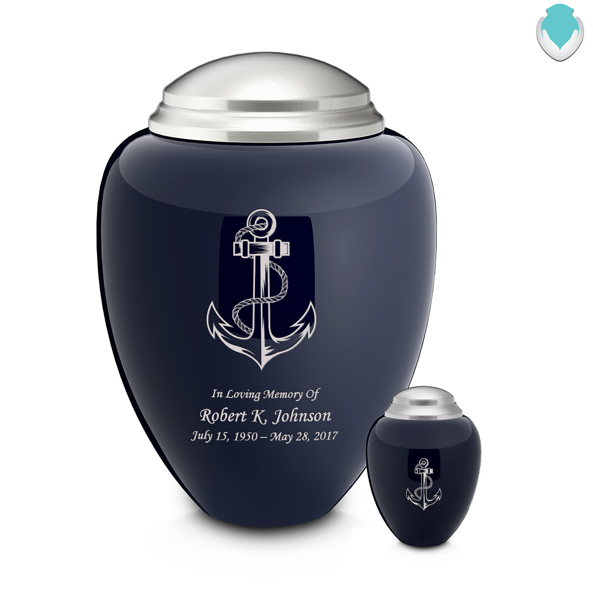 Adult Tribute Navy & Brushed Pewter Anchor Cremation Urn