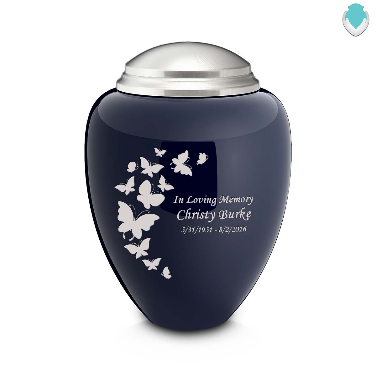 Adult Tribute Navy & Brushed Pewter Butterfly Cremation Urn