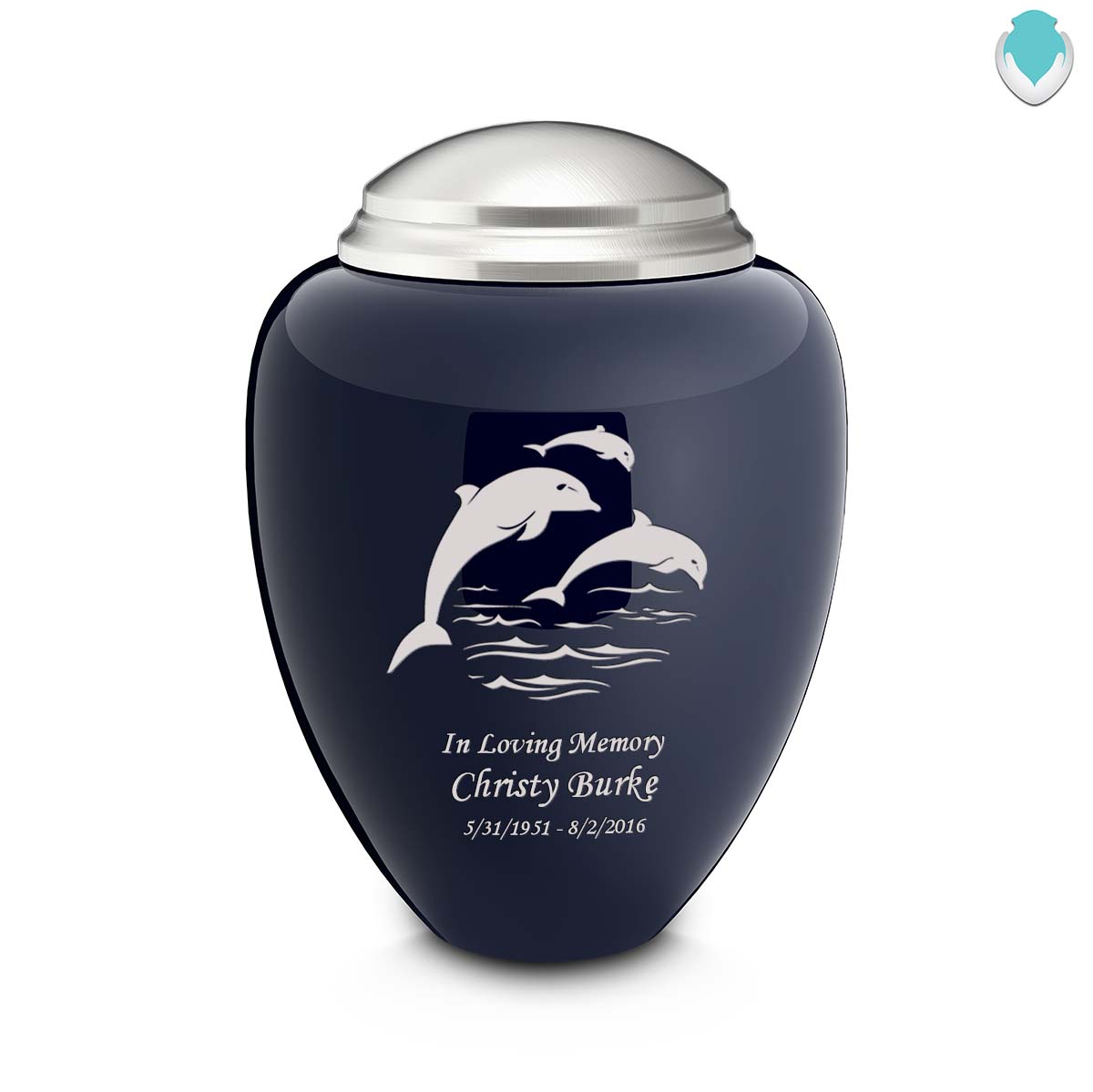 Adult Tribute Navy & Brushed Pewter Dolphin Cremation Urn