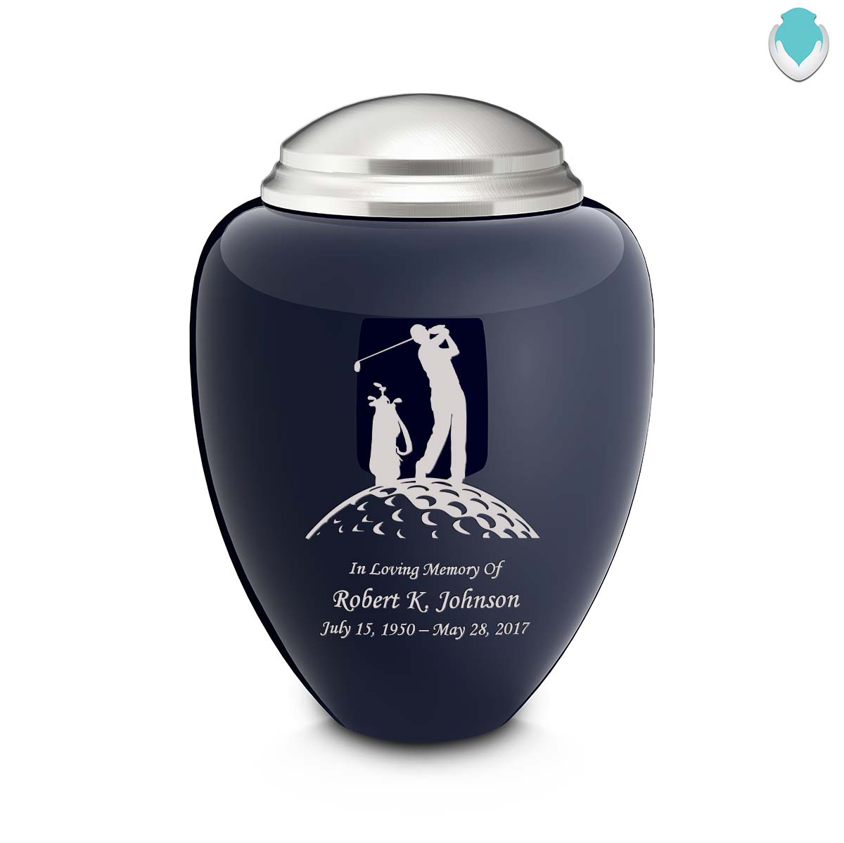Adult Tribute Navy & Brushed Pewter Golf Cremation Urn