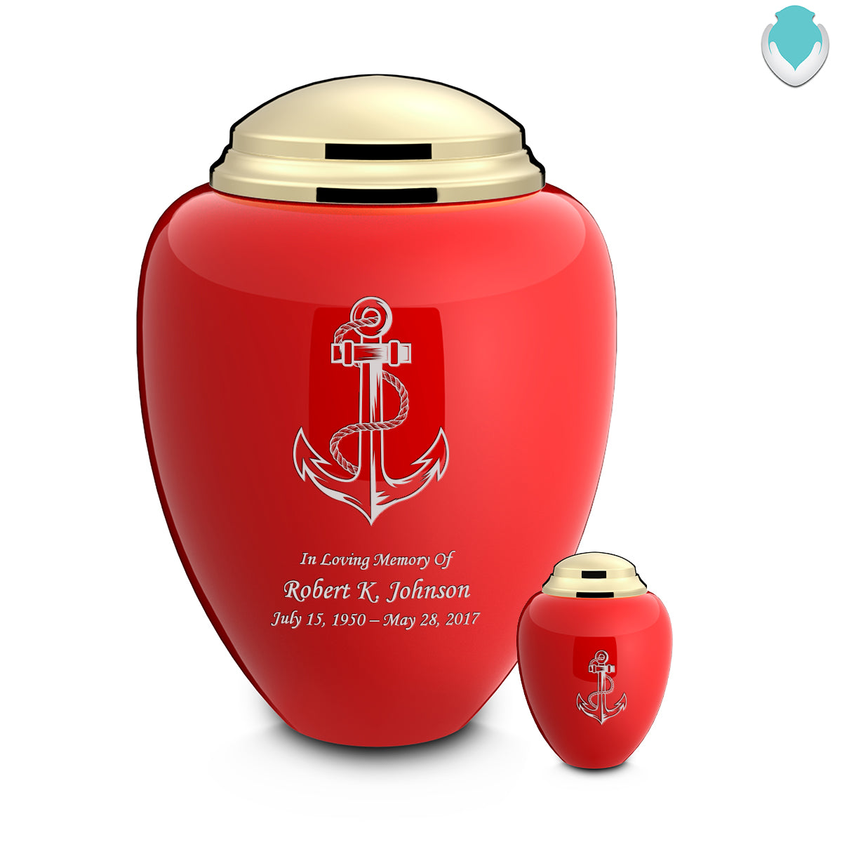 Adult Tribute Red & Shiny Brass Anchor Cremation Urn