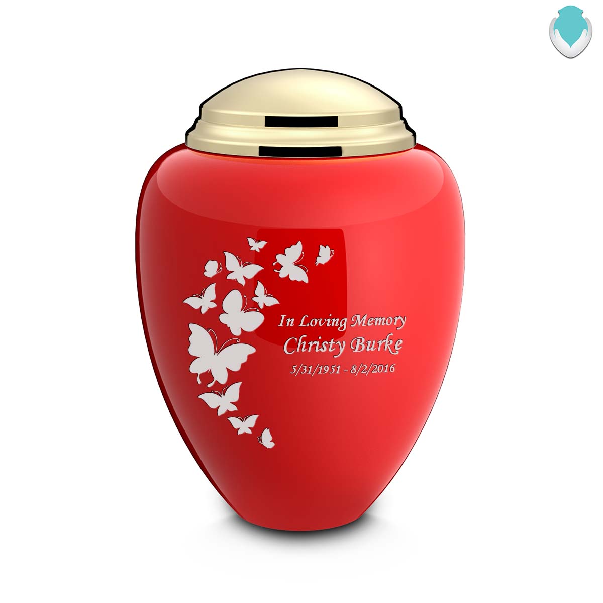 Adult Tribute Red & Shiny Brass Butterfly Cremation Urn