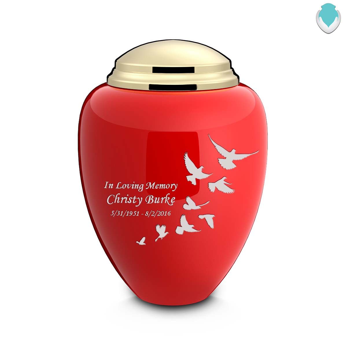 Adult Tribute Red & Shiny Brass Doves Cremation Urn