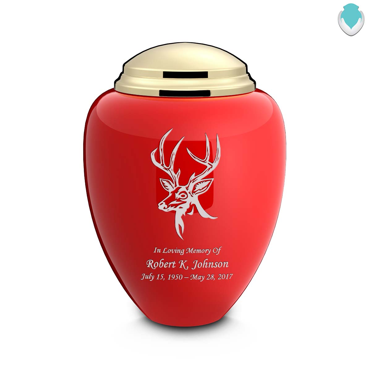 Adult Tribute Red & Shiny Brass Deer Cremation Urn