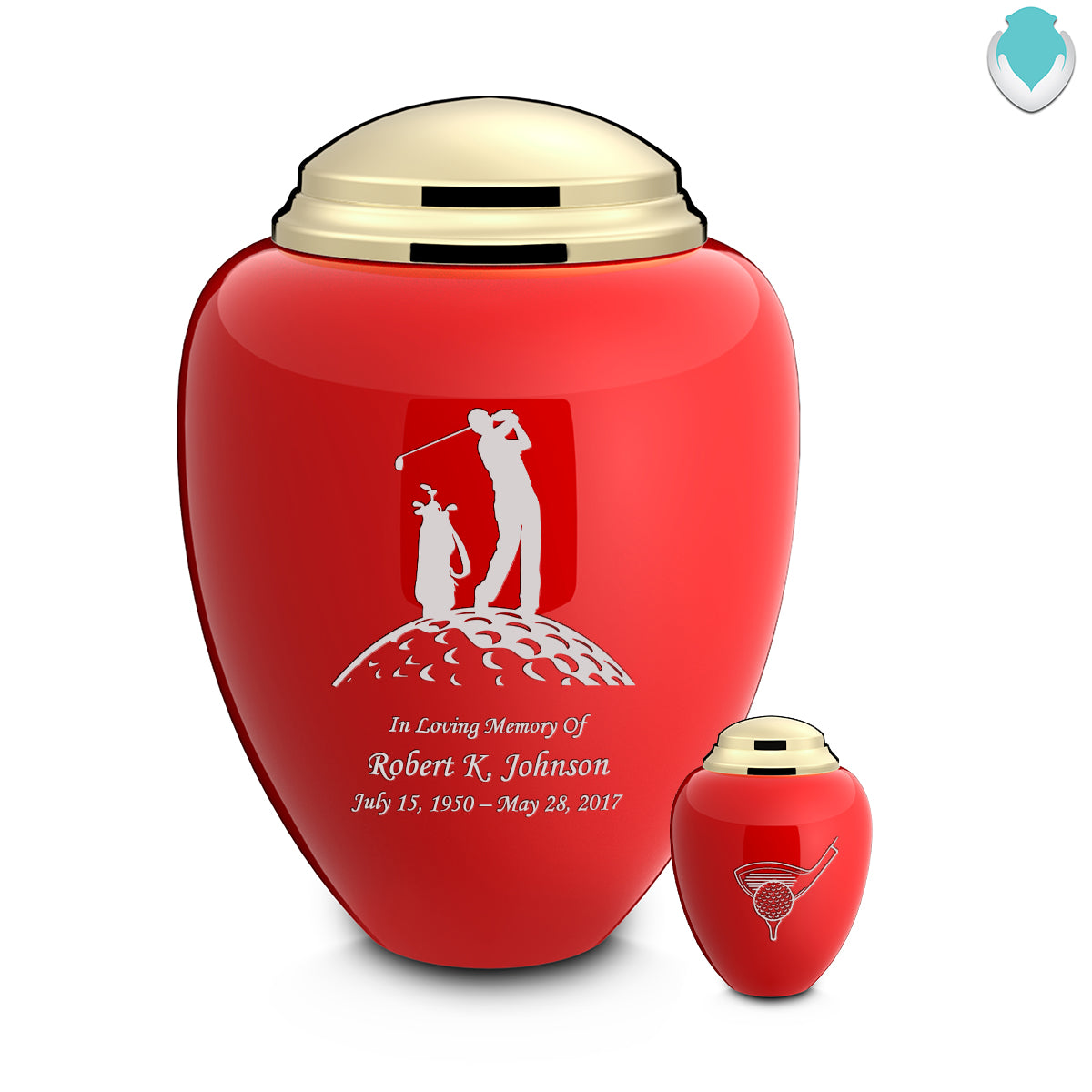 Adult Tribute Red & Shiny Brass Golf Cremation Urn